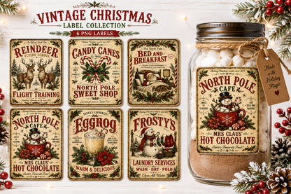 Vintage Christmas Labels PNG Retro Holiday Label Bundle