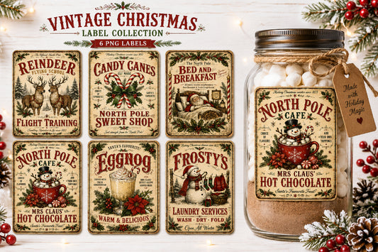 Vintage Christmas Labels PNG Retro Holiday Label Bundle