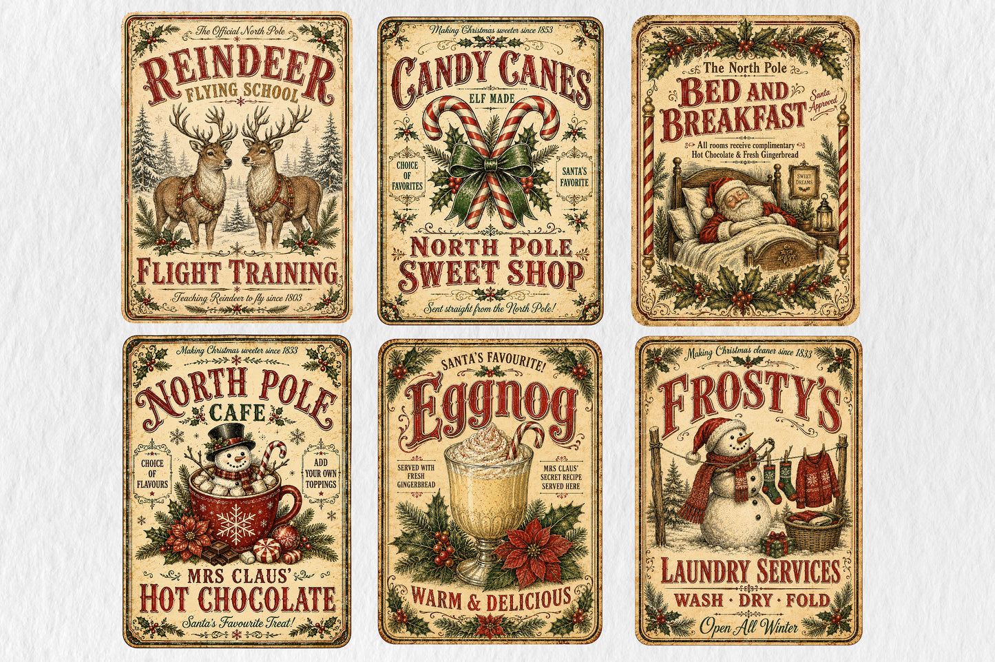 Vintage Christmas Labels PNG Retro Holiday Label Bundle