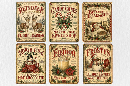 Vintage Christmas Labels PNG Retro Holiday Label Bundle