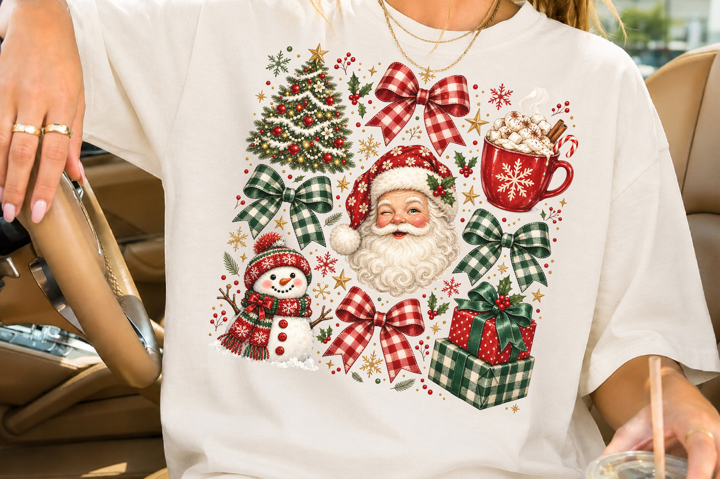 Vintage Christmas Elements PNG Santa Snowman Tree Cocoa Gift Sublimation Bundle