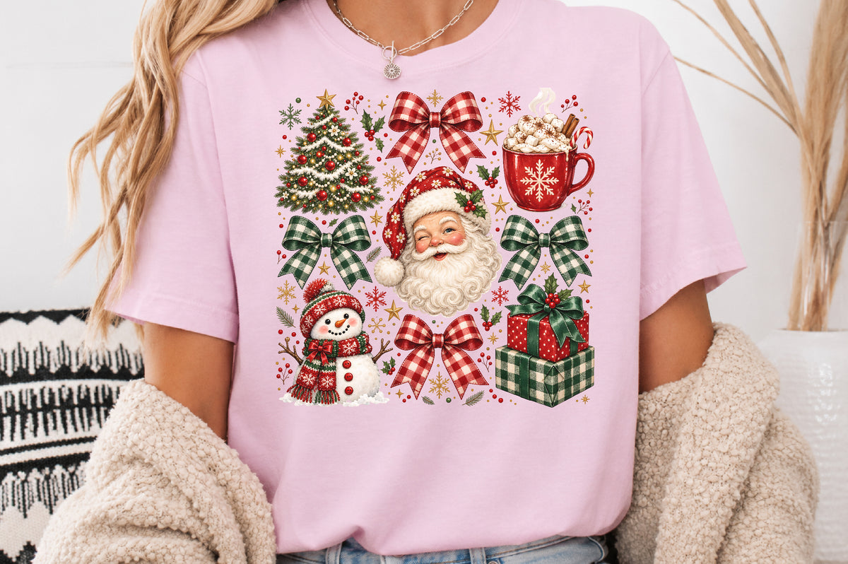 Vintage Christmas Elements PNG Santa Snowman Tree Cocoa Gift Sublimation Bundle