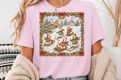Vintage Christmas Geese Winter Scene PNG Cute Holiday Sublimation Design