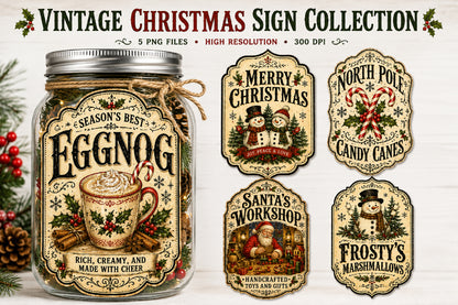 Vintage Christmas Label PNG Bundle Sublimation
