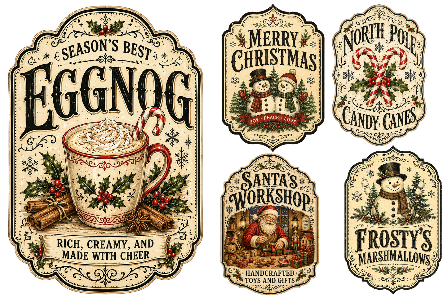Vintage Christmas Label PNG Bundle Sublimation