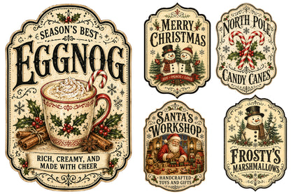 Vintage Christmas Label PNG Bundle Sublimation
