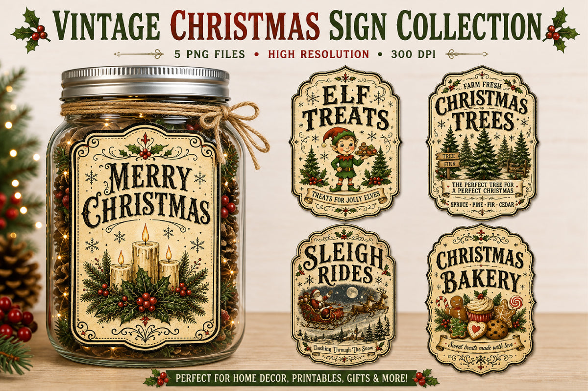 Vintage Christmas Sign PNG Bundle Sublimation