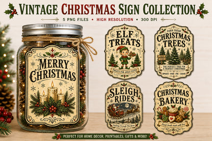 Vintage Christmas Sign PNG Bundle Sublimation