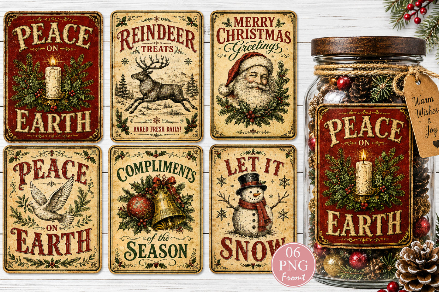 Vintage Christmas Label Signs PNG Retro Holiday Bundle
