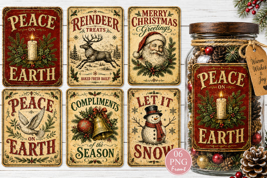 Vintage Christmas Label Signs PNG Retro Holiday Bundle