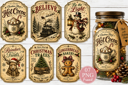 Vintage Christmas Label Signs PNG Retro Holiday Bundle