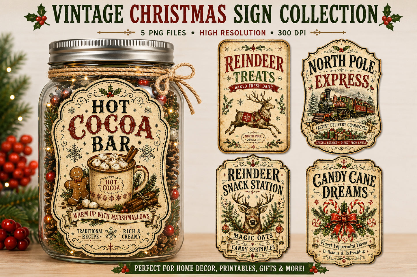 Vintage Christmas Label PNG Bundle Sublimation