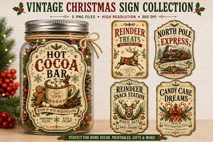 Vintage Christmas Label PNG Bundle Sublimation