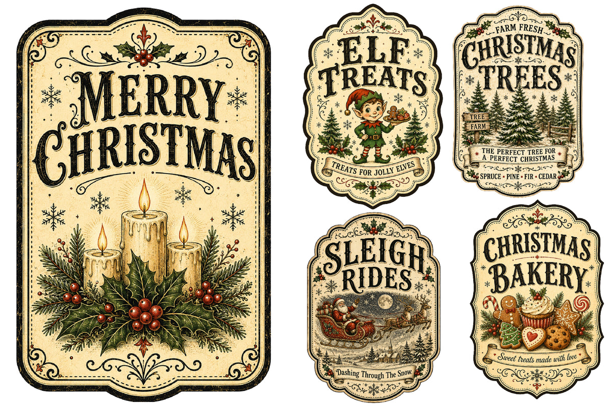 Vintage Christmas Sign PNG Bundle Sublimation