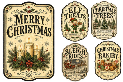 Vintage Christmas Sign PNG Bundle Sublimation