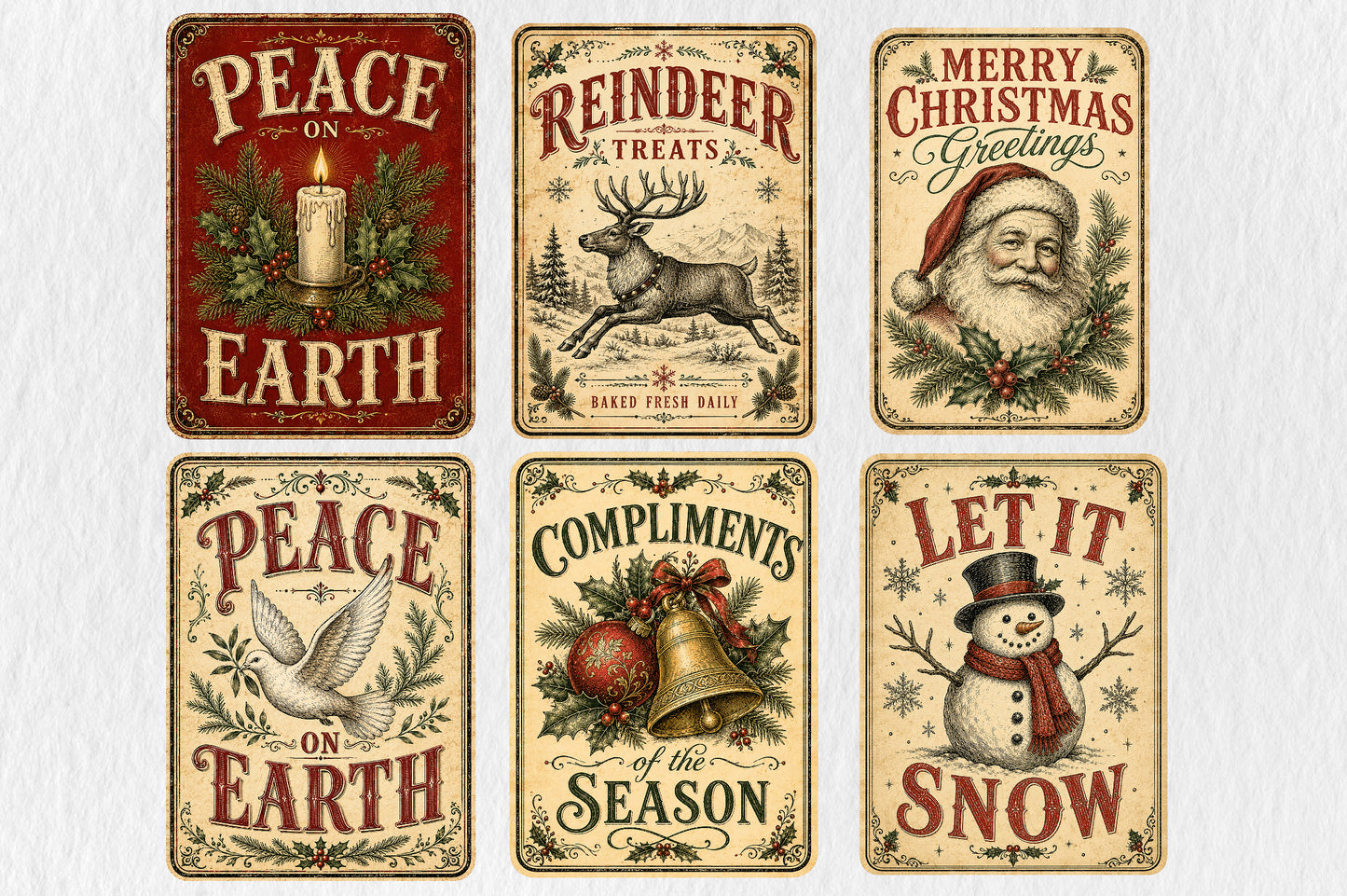 Vintage Christmas Label Signs PNG Retro Holiday Bundle