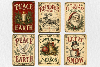 Vintage Christmas Label Signs PNG Retro Holiday Bundle