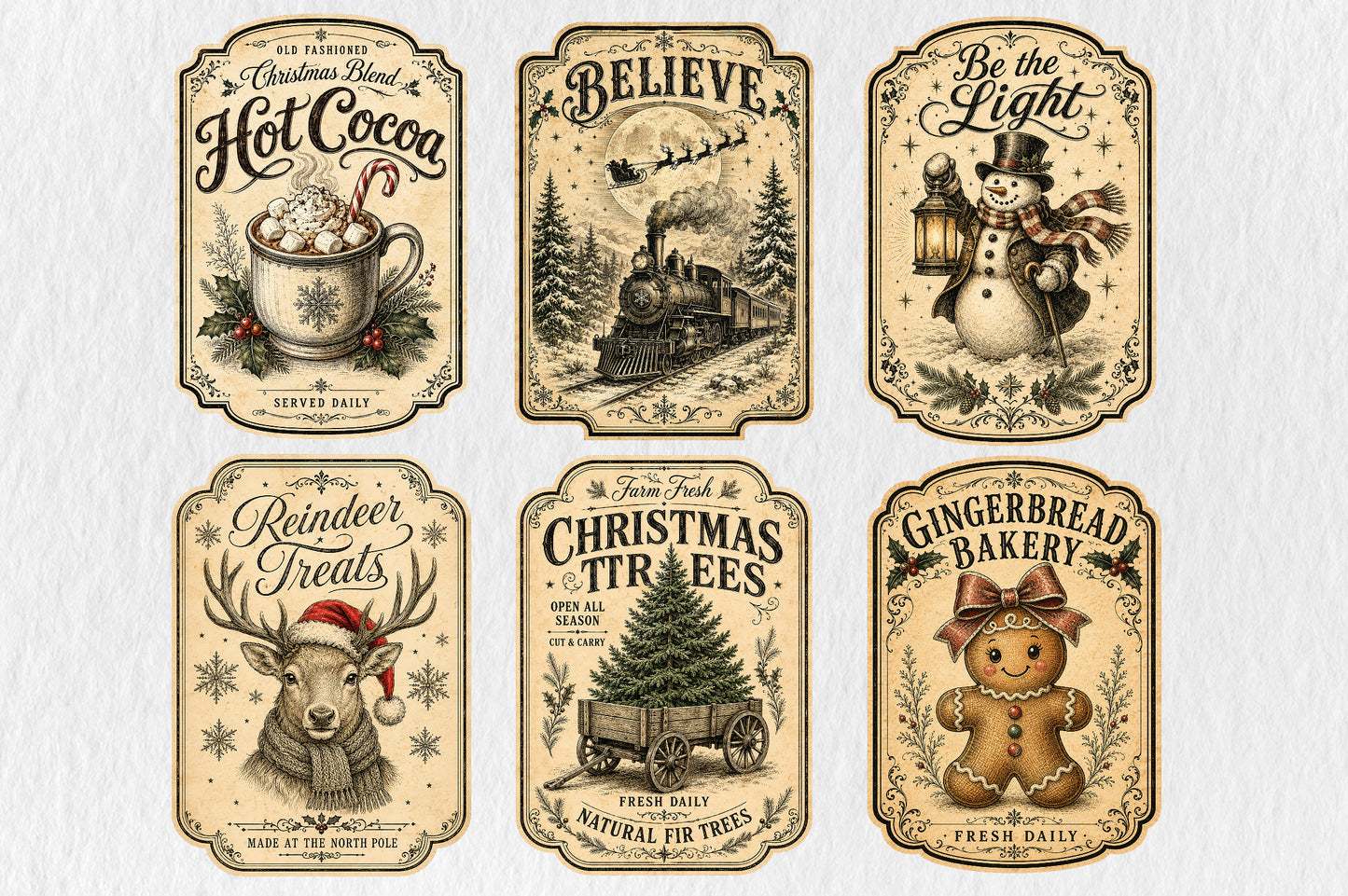 Vintage Christmas Label Signs PNG Retro Holiday Bundle