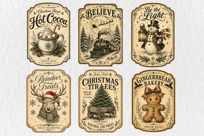 Vintage Christmas Label Signs PNG Retro Holiday Bundle