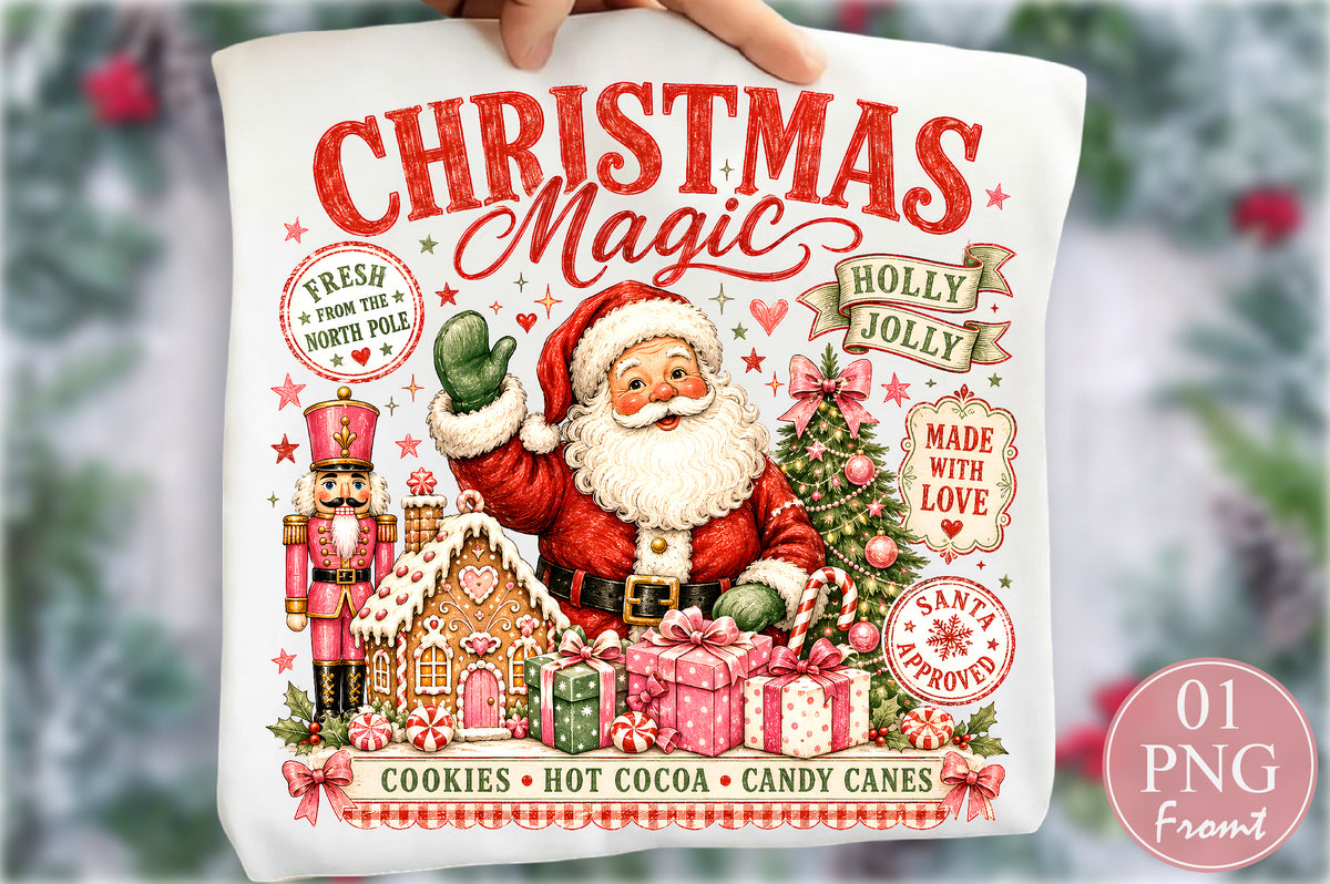 Vintage Christmas Magic Santa PNG Retro Holiday Sublimation Design