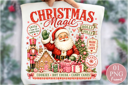 Vintage Christmas Magic Santa PNG Retro Holiday Sublimation Design