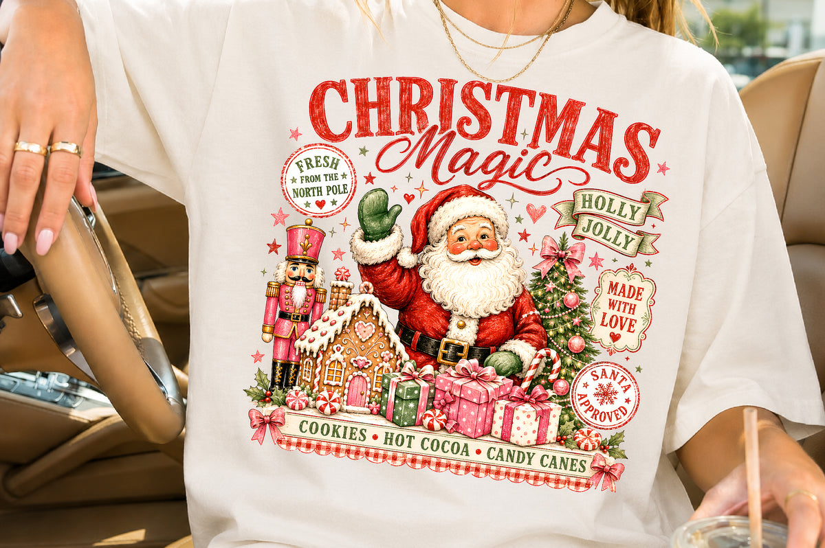 Vintage Christmas Magic Santa PNG Retro Holiday Sublimation Design