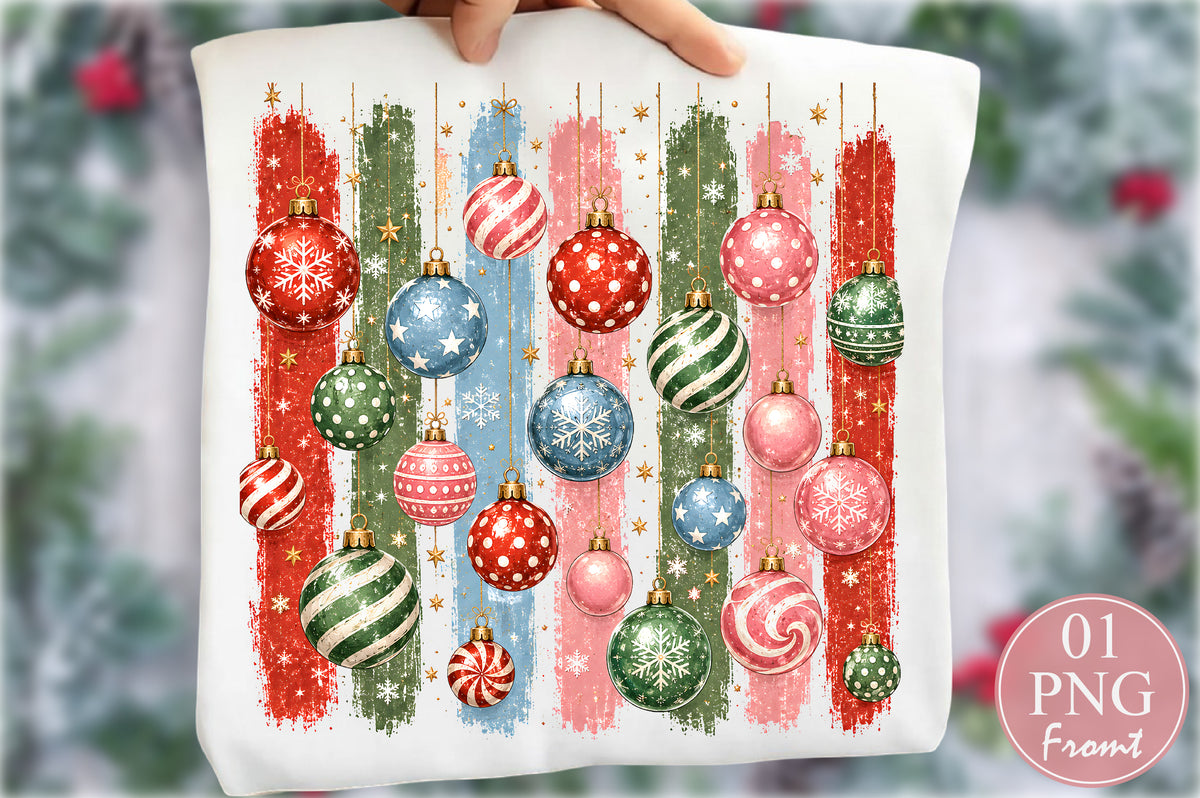 Vintage Christmas Ornaments PNG Retro Holiday Sublimation Design