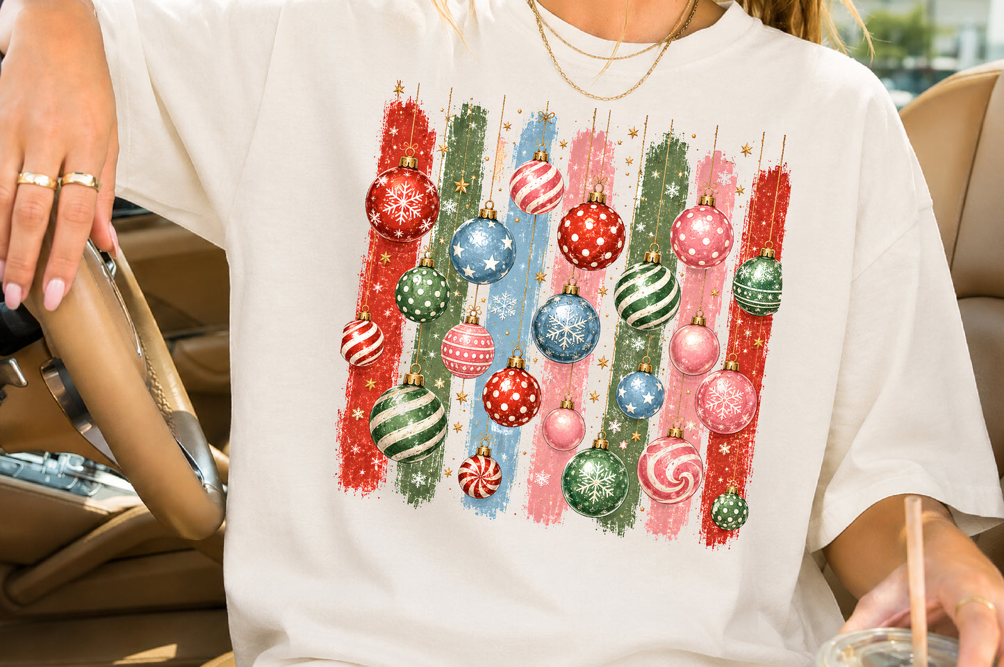 Vintage Christmas Ornaments PNG Retro Holiday Sublimation Design