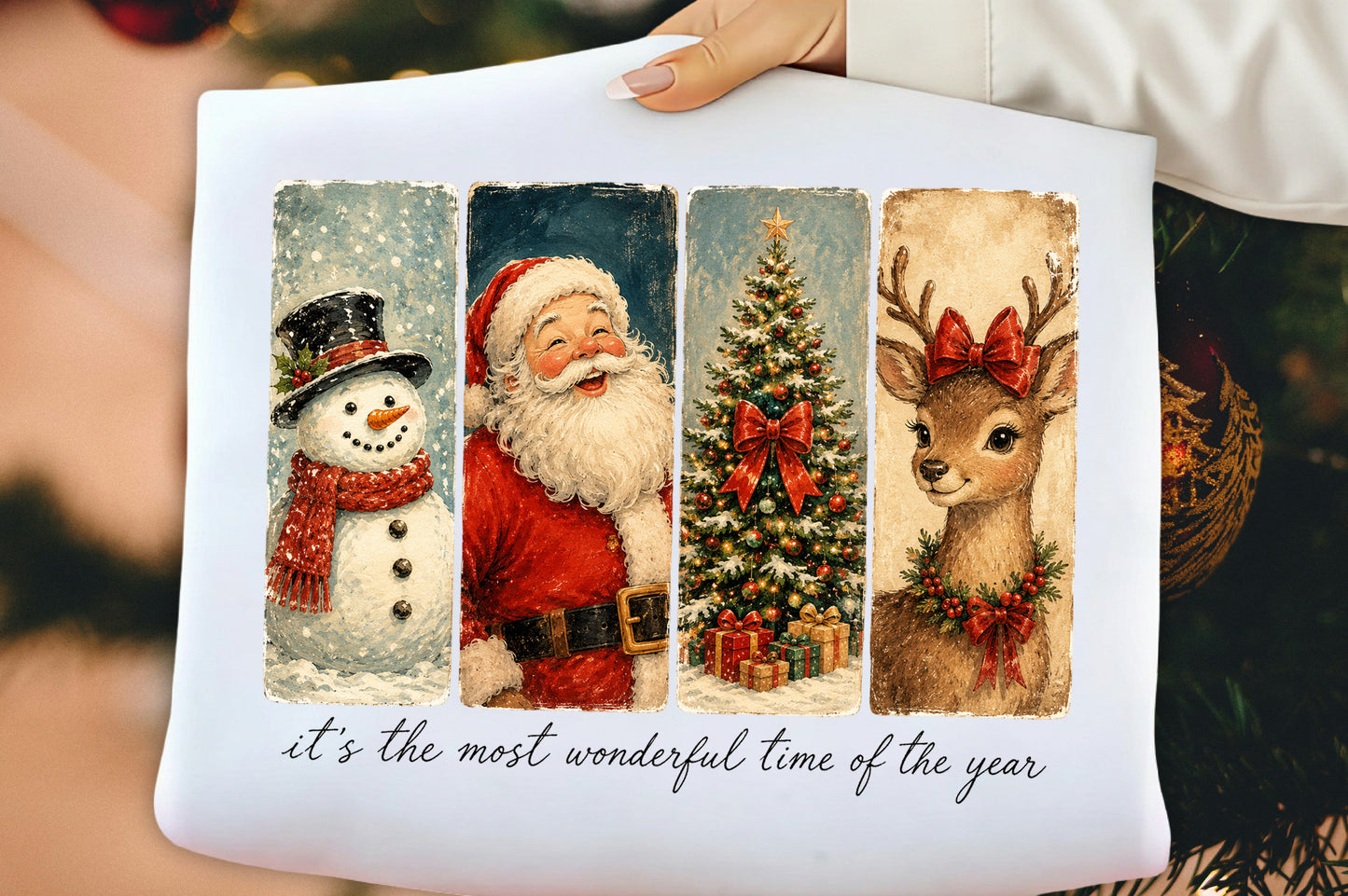 Vintage Christmas Snowman Santa Reindeer Holiday PNG Sublimation