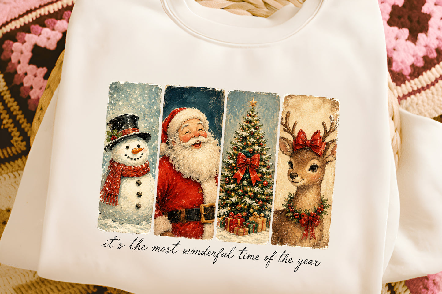 Vintage Christmas Snowman Santa Reindeer Holiday PNG Sublimation