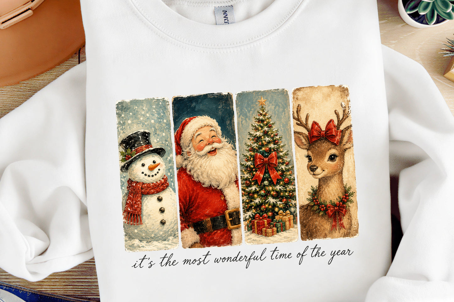 Vintage Christmas Snowman Santa Reindeer Holiday PNG Sublimation