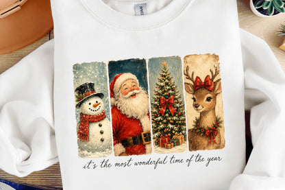 Vintage Christmas Snowman Santa Reindeer Holiday PNG Sublimation