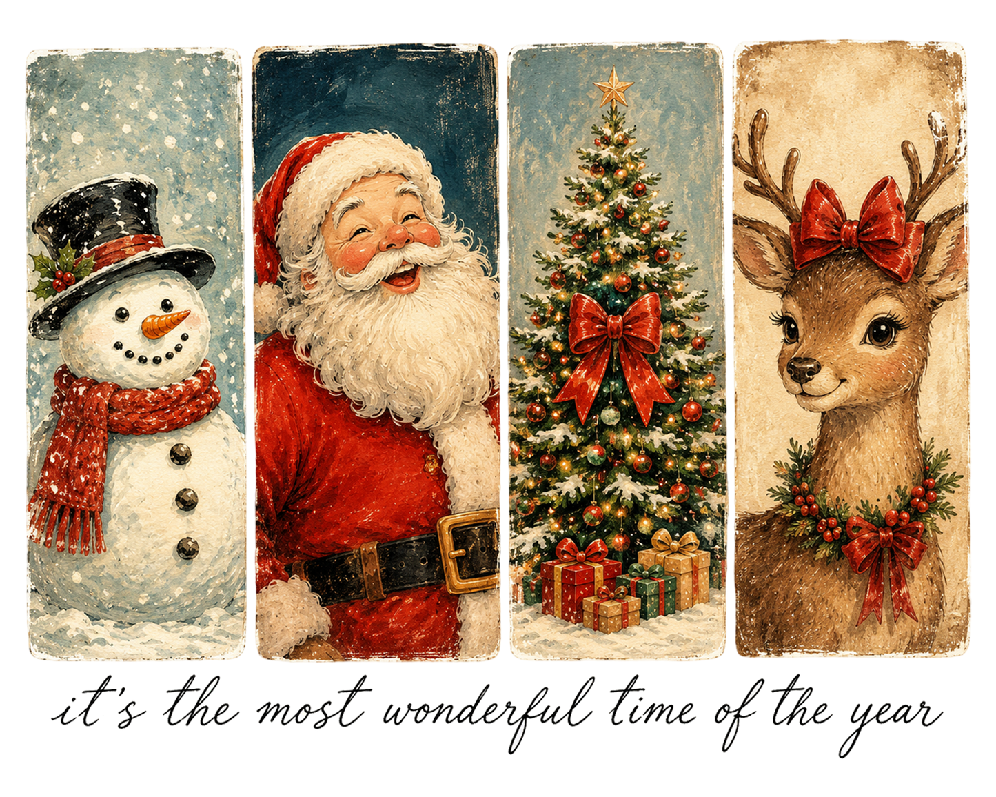 Vintage Christmas Snowman Santa Reindeer Holiday PNG Sublimation