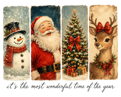 Vintage Christmas Snowman Santa Reindeer Holiday PNG Sublimation