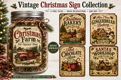 Vintage Christmas Signs PNG Bundle Sublimation