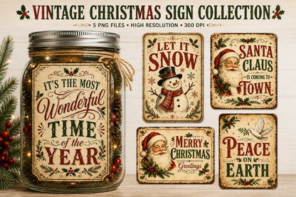 Vintage Christmas Signs PNG Collection Bundle
