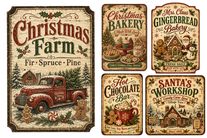 Vintage Christmas Signs PNG Bundle Sublimation