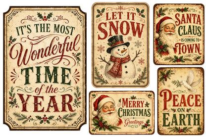 Vintage Christmas Signs PNG Collection Bundle