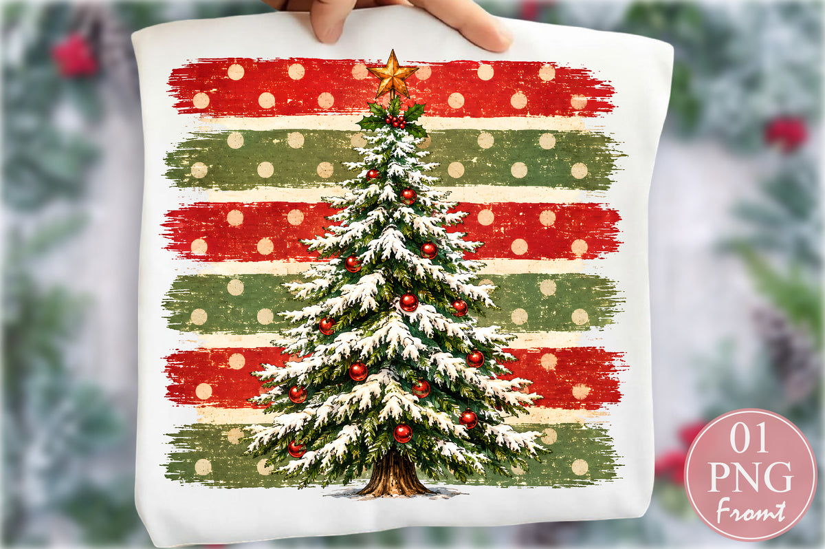 Vintage Christmas Stripes Tree PNG Retro Holiday Sublimation Design