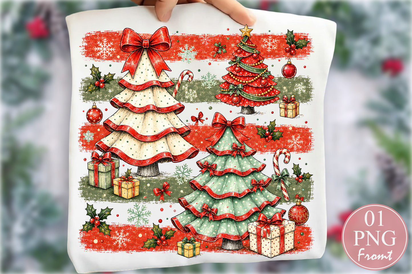 Vintage Christmas Stripes Tree PNG Retro Holiday Sublimation Design