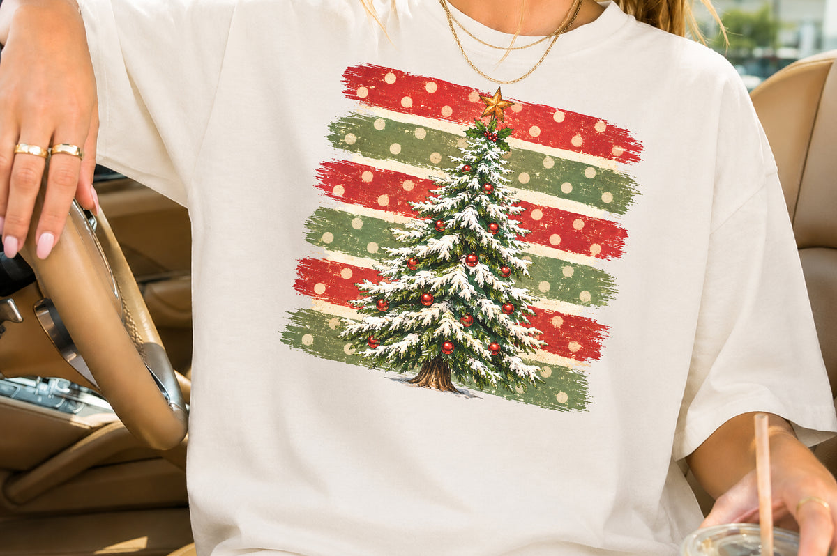 Vintage Christmas Stripes Tree PNG Retro Holiday Sublimation Design