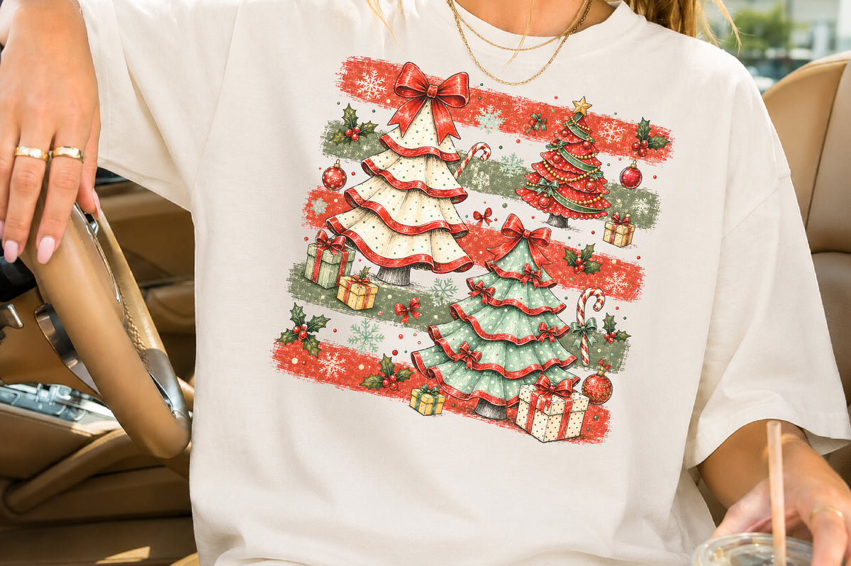 Vintage Christmas Stripes Tree PNG Retro Holiday Sublimation Design