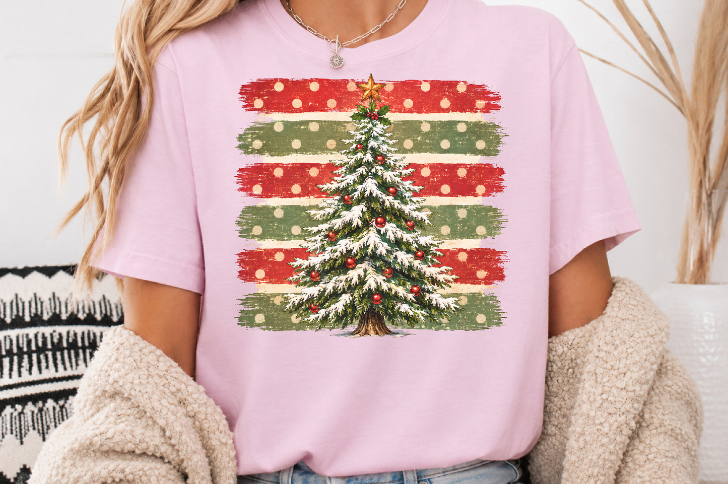 Vintage Christmas Stripes Tree PNG Retro Holiday Sublimation Design