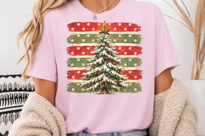 Vintage Christmas Stripes Tree PNG Retro Holiday Sublimation Design