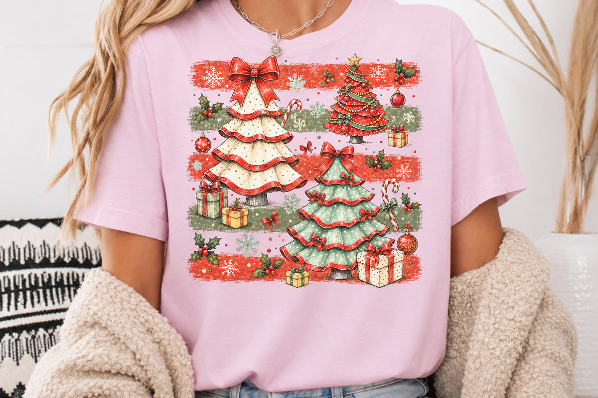 Vintage Christmas Stripes Tree PNG Retro Holiday Sublimation Design
