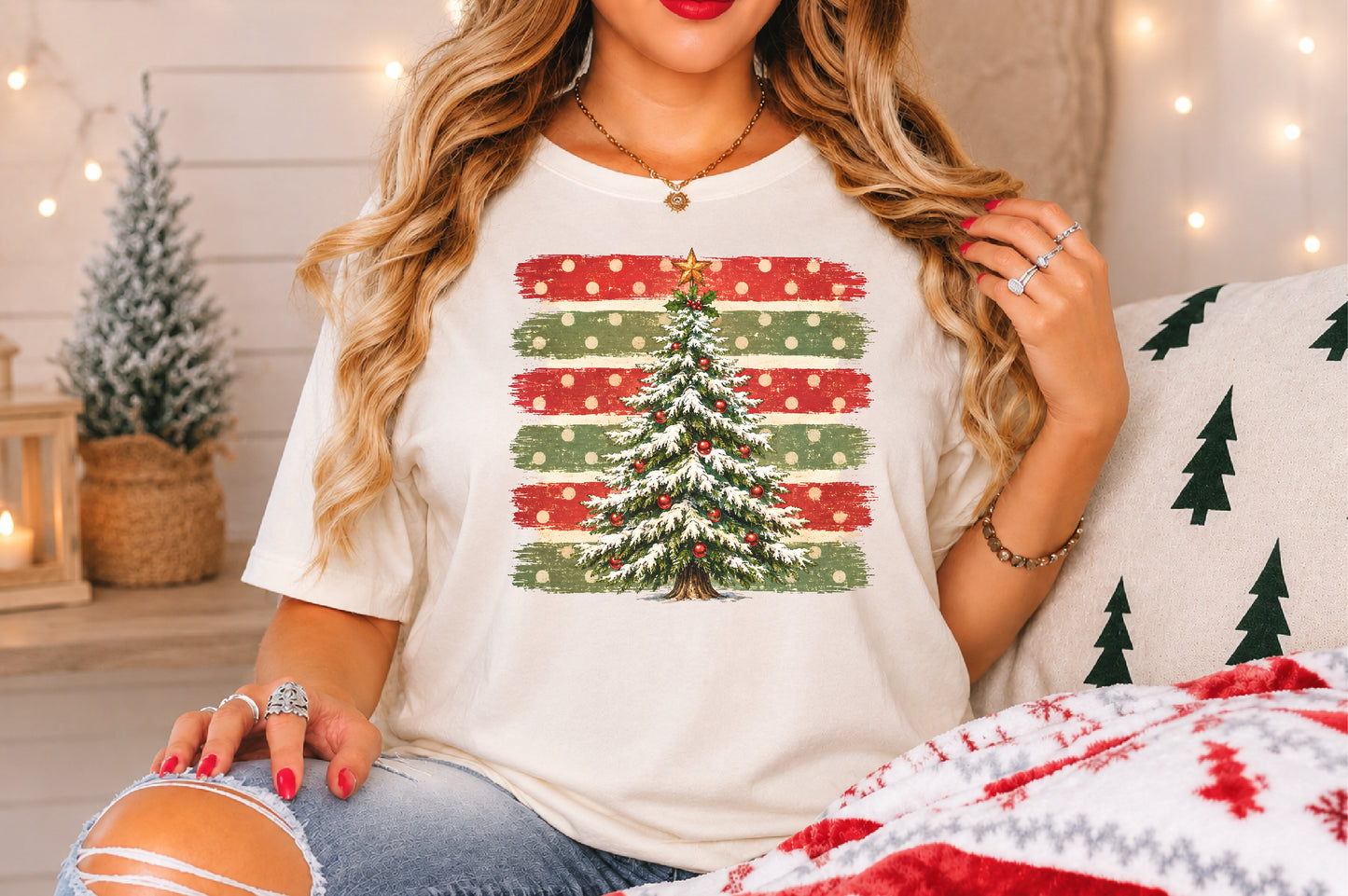 Vintage Christmas Stripes Tree PNG Retro Holiday Sublimation Design