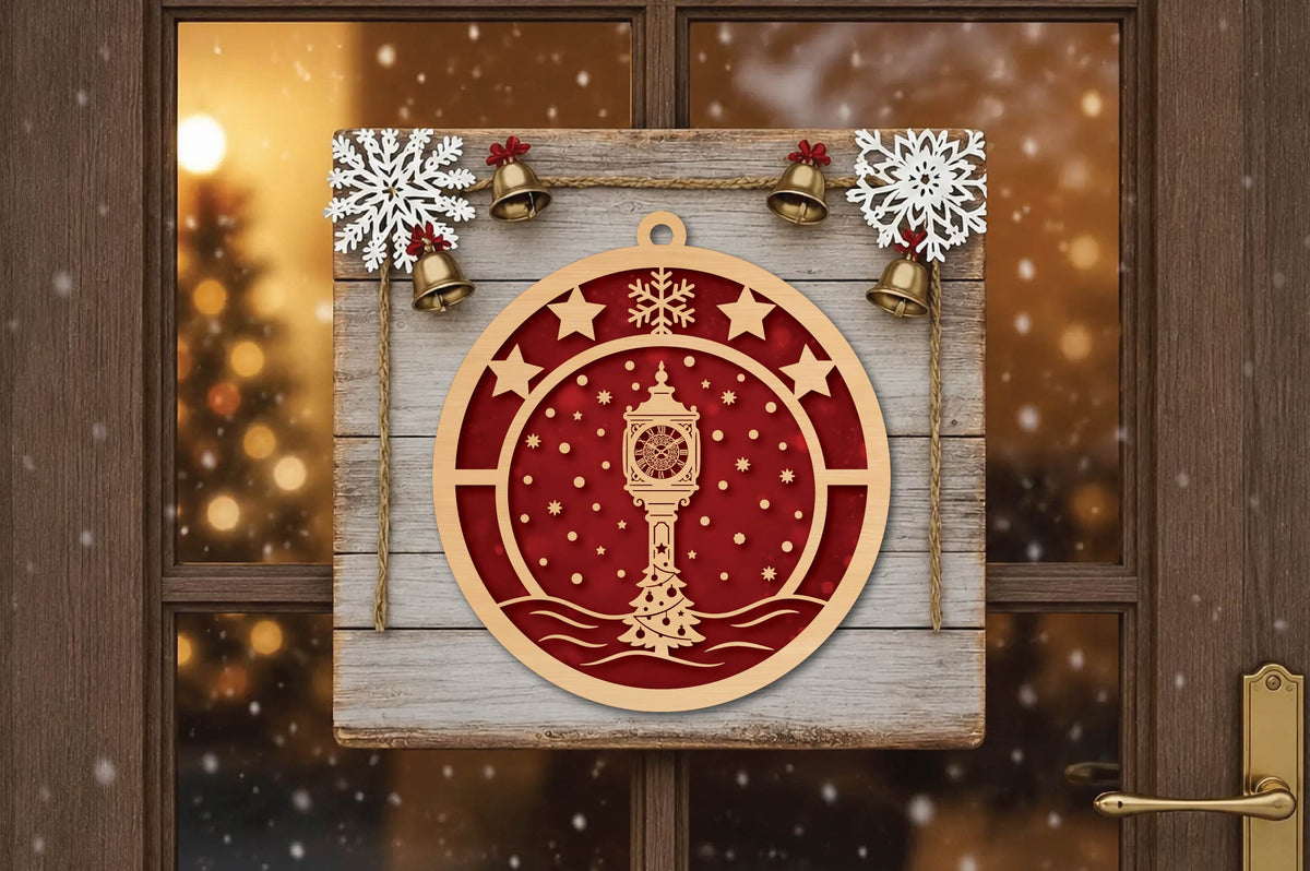 Vintage Clock Christmas Ornament Laser Cut SVG