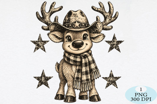 Vintage Cowboy Reindeer Christmas PNG