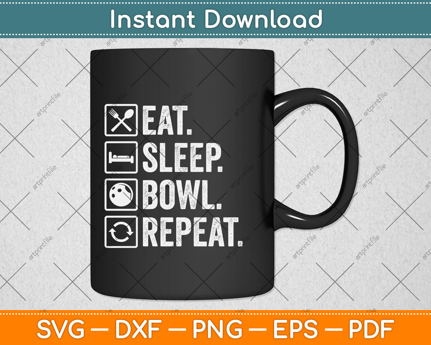 Vintage Eat Sleep Bowl Repeat Funny Bowling Svg Png Dxf Digital Cutting File