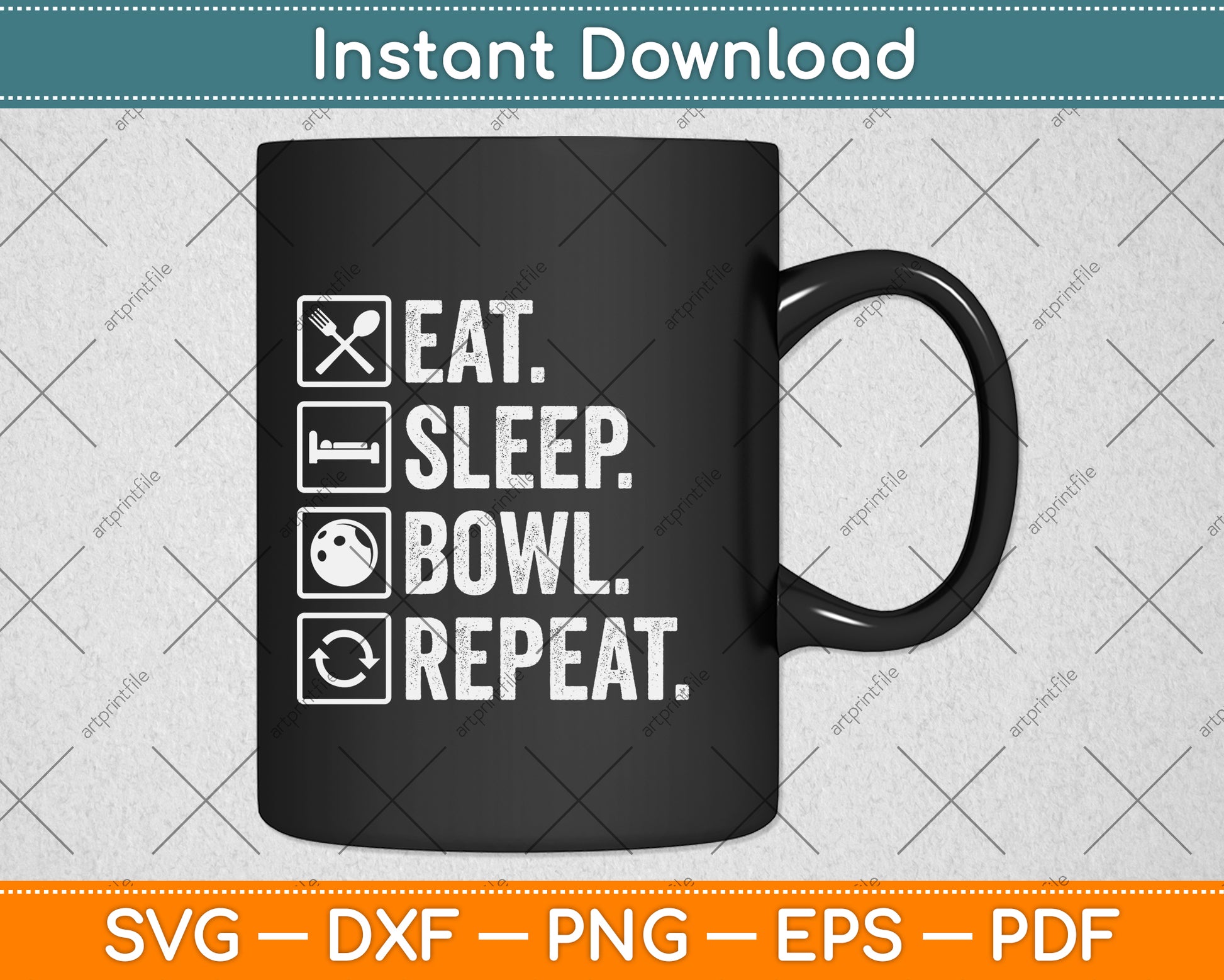 Vintage Eat Sleep Bowl Repeat Funny Bowling Svg Png Dxf Digital Cutting File